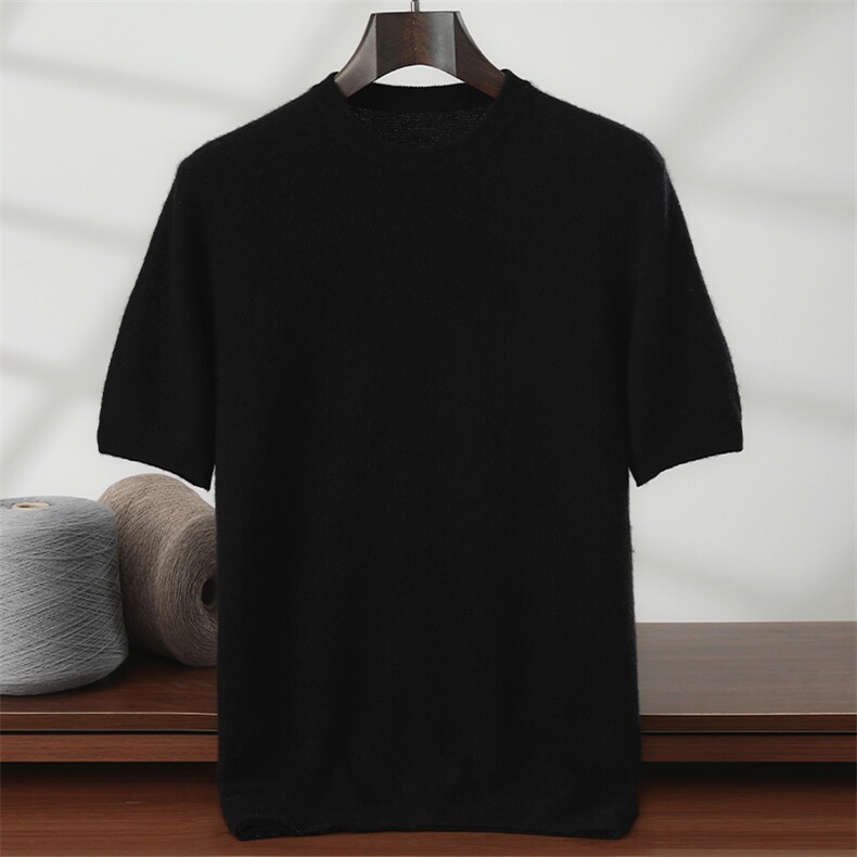 新款纯色针织短袖时尚简约，男装针织衫/毛衣，隆格羊绒