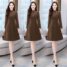 2021年冬季新款拉毛呢料连衣裙，女装连衣裙，金典明美