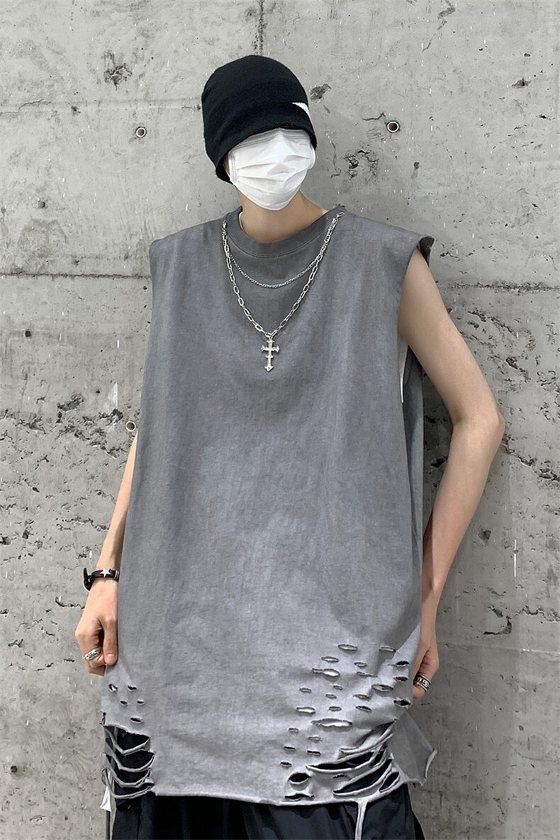 背心/马甲/坎肩夏季圆领下摆破洞无袖纯色T恤B239-1237-P45,男装背心/马甲,星座514-2(原B239)