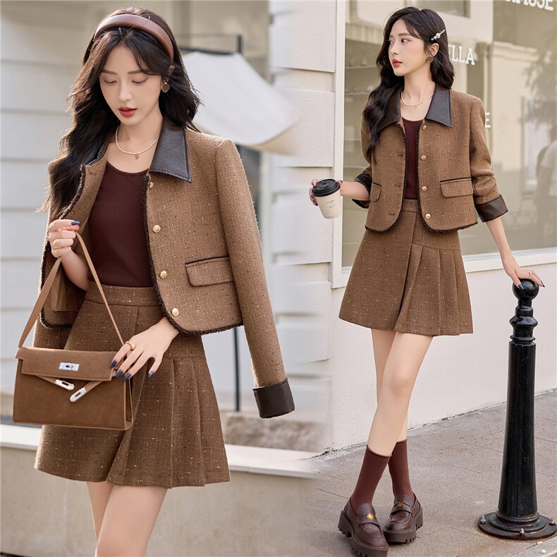 现货！2026春季新款纯色小香风两件套女装套装裙两件套短裙优雅风，女装套装/套裙，众宇琦