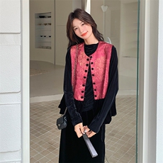 新中式印花马甲套装裙女2025年秋季新款高级感打底衫半身裙三件套，女装套装/套裙，2C007