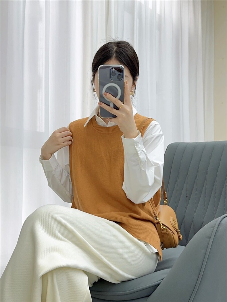 2025年秋季适中通勤马甲常规带扣马甲时尚百搭,女装马甲,沐策羊绒