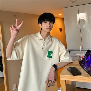 2023夏新款港风撞色字母印花宽松短袖T恤上衣POLO衫T2236-P55，男装T恤，星座914-3