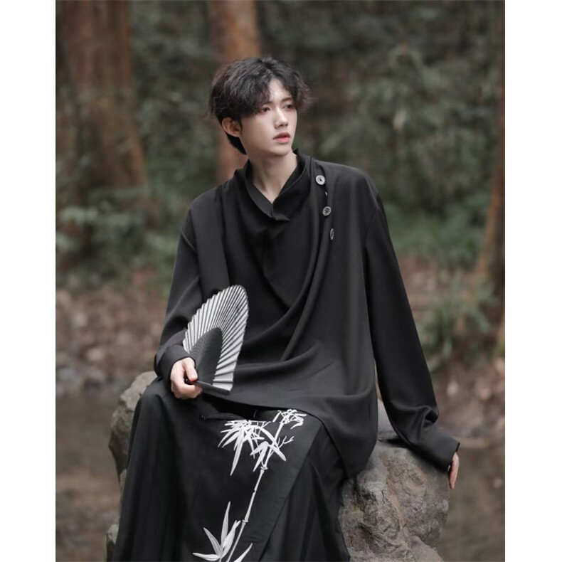 设计感小众不规则纽扣衬衣男女春夏新款山本耀司风百搭衬衫-CS454,男装衬衫,星座601-2