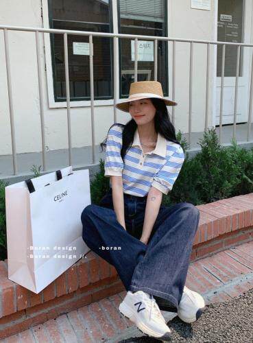 夏季新款条纹短袖polo衫，女装，BoRan帛然