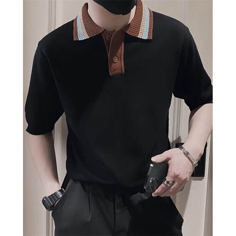 夏季短袖男轻奢休闲高级感翻领撞色薄款针织POLO透气体恤S332，男装Polo衫，星座1116A-2（原606A-1）