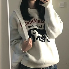 MM159-P68美式复古提花猫咪毛衣高街中性风男女卡通针织毛衣，女装针织衫/毛衣，星座617A-2