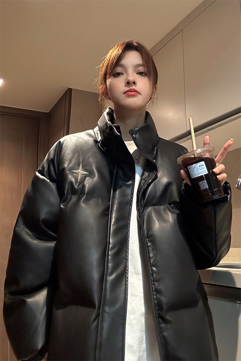 中性风PU皮棉衣情侣装男装立领棉衣宽松棉服冬装外套G1071P128,男装棉衣,电商A339