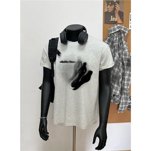 现货潮个性模糊人物图案印花网红同款男女短袖T恤2722-P29，男装T恤，电商C310