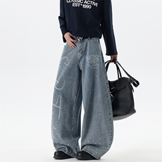 【现货】XZ1218BKN1041特价P52美式复古字母印花弯刀牛仔裤，男装牛仔裤，星座1218（原611-3）