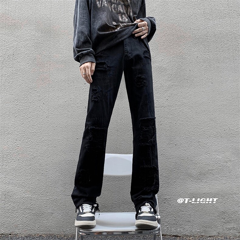 B221秋冬新款美式ins高街小众贴布破洞牛仔裤LK22065-P65控88,男装牛仔裤,电商B221