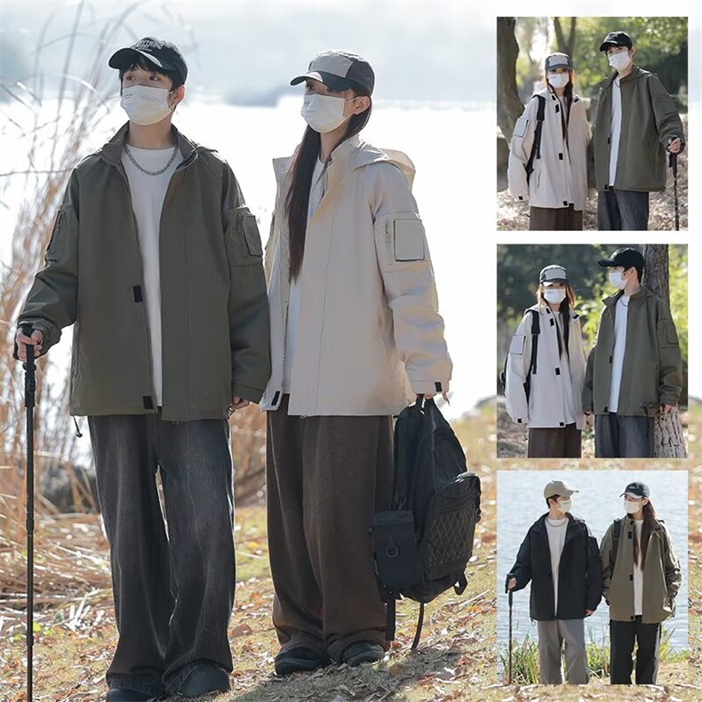山系户外连帽冲锋衣外套男女春秋日系多口袋拉链防风登山服女,男装夹克,星座1210-1
