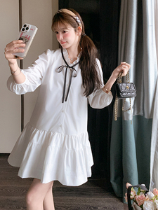 学院风甜美少女白色中袖连衣裙女2025春夏秋超火巨好看减龄小短裙图片
