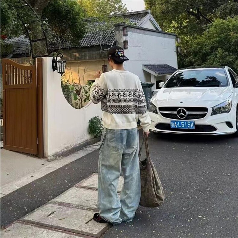 重磅秋冬装北极绒套头毛衣美式复古休闲慵懒风提花工艺针织衫外套,男装针织衫/毛衣,电商A486-1