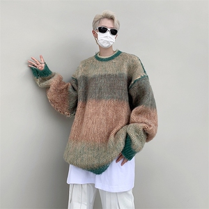 慵懒风撞色毛衣男美式复古休闲软糯针织衫小众百搭线衣MY0214-P50图片