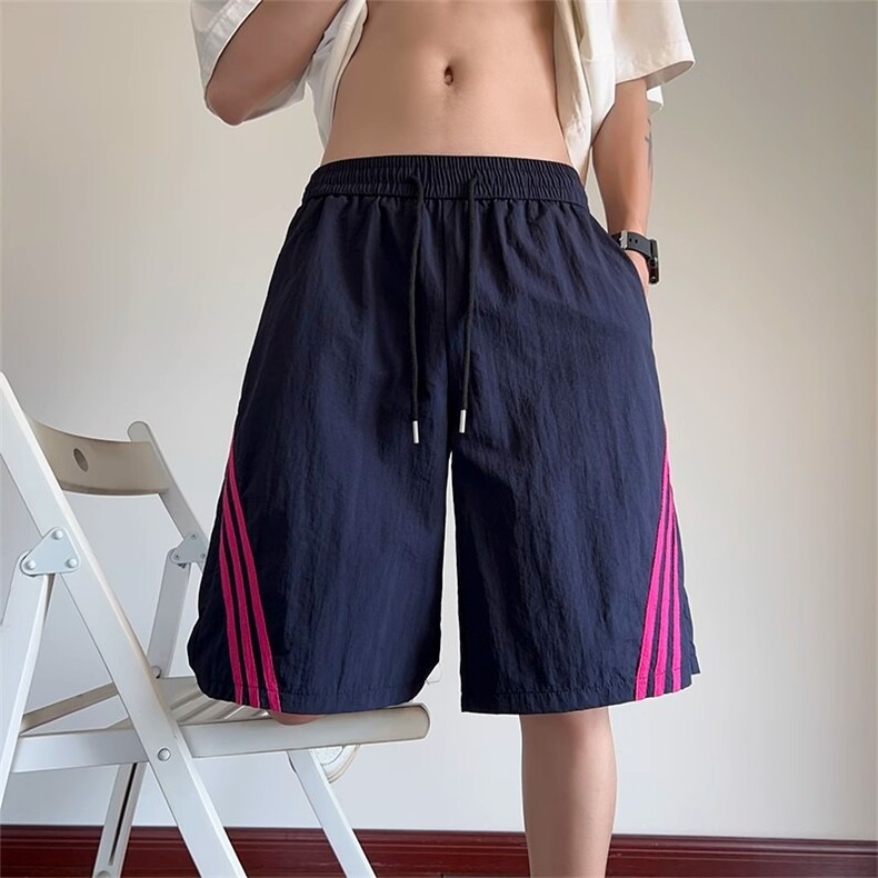 美式三条杠速干短裤男夏季薄款透气五分裤宽松大码休闲沙滩运动裤,男装休闲裤,星座218-1（原230）