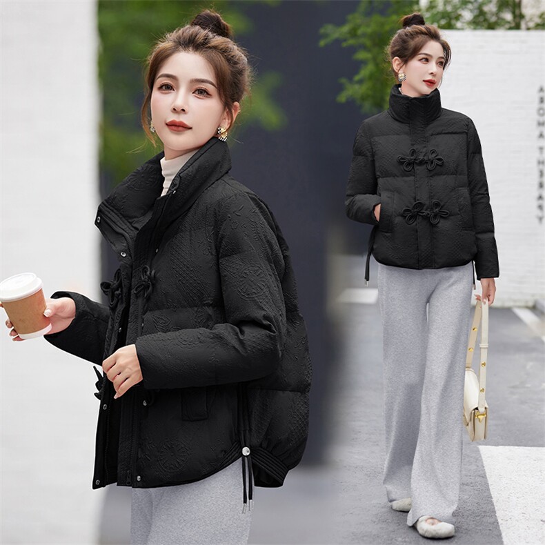 红色盘扣羽绒棉服女短款2025冬季新款小个子时尚气质小款棉袄外套,女装棉衣/棉服,尚娜萱