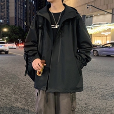 港风新款外景二开宽松夹克男纯色冲锋衣连帽外套MYJ24-7834-P68，男装夹克，星座717