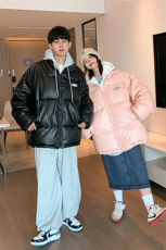 港风假两件情侣装棉衣男PU皮棉服面包服棉袄3303-P80控118，男装棉衣，星座207
