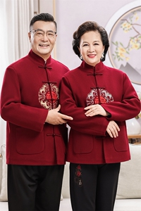 情侣装羊毛呢中老年加绒唐装外套男士风复古新中式双面呢唐装图片