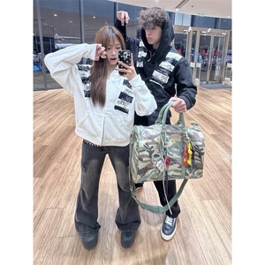 高品质春装新款美式高街潮牌解构设计休闲连帽卫衣男女慵懒风外套图片