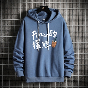 WY2348-P35 加绒款-P40 纯棉连帽卫衣男大码运动帽衫宽松薄 网格图片