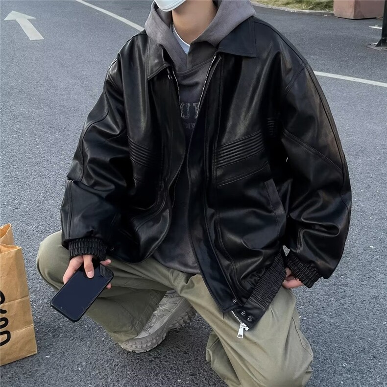 男秋季新款口袋皮衣夹克外套W9217P80图片