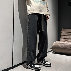 直播品质抽绳牛仔裤男宽松直筒裤松紧裤系带黄泥染NB63P50，男装牛仔裤，电商D325