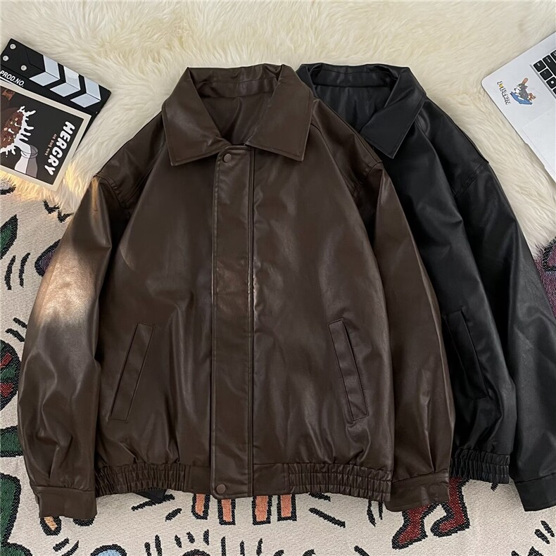 美拉德棕色PU皮棉衣夹克男秋冬款潮流宽松高级感夹棉棉服外套,男装棉衣,星座1210-1