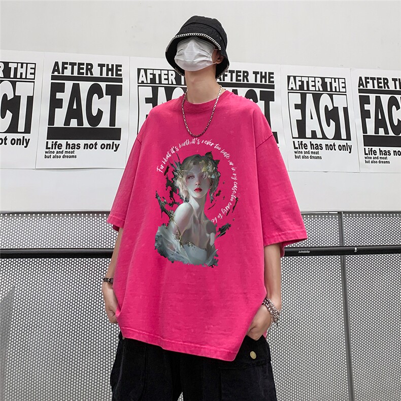 港风23新款夏季潮流水洗百搭印花圆领短袖T恤T61017P45控58,男装T恤,电商A268A