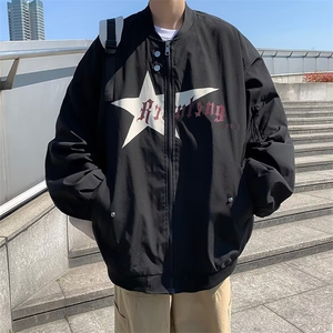 潮流长袖棒球领夹克日系宽松型日常新款春秋男简约青春流行潮原宿图片