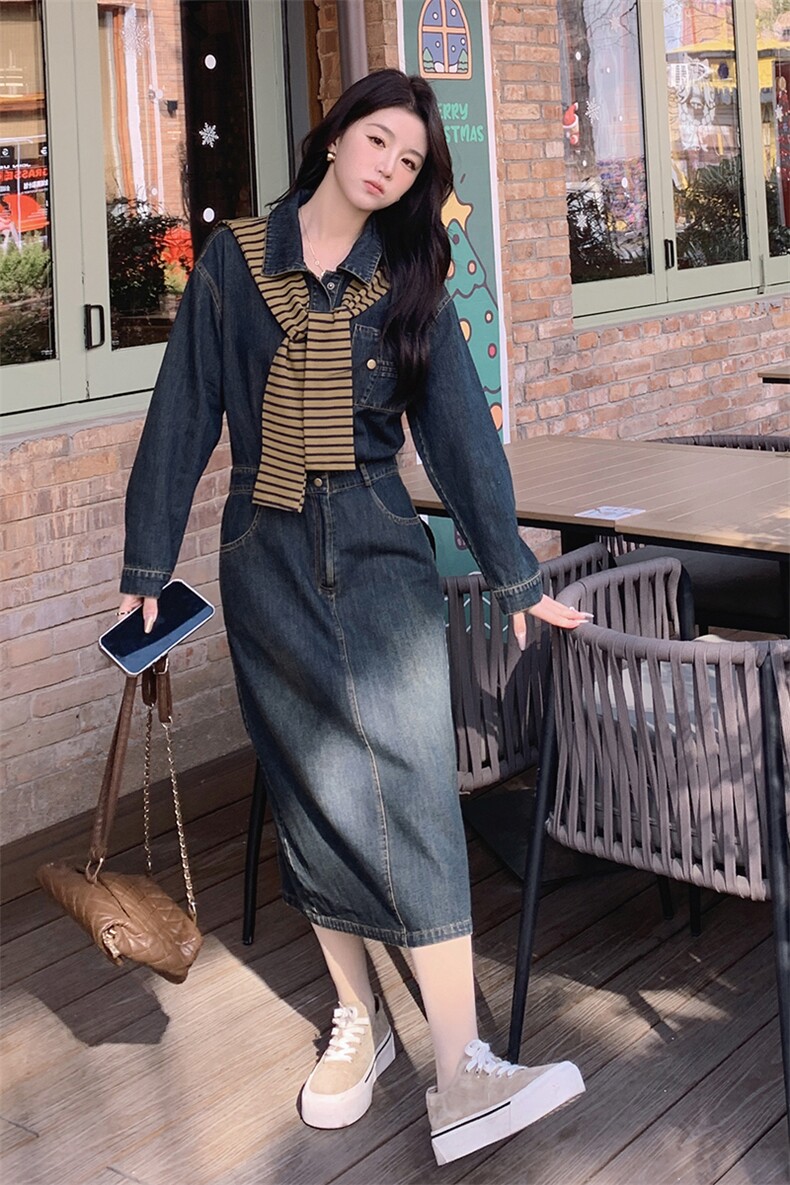 时尚春季牛仔连衣裙中长款修身显瘦女装潮流百搭单品,女装连衣裙,秋水欣儿