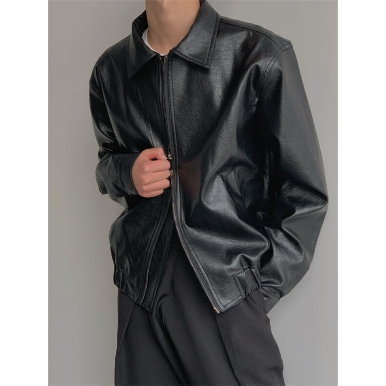 W10327-P70网图现货高街风设计感Pu皮衣复古风机车服皮夹克外套,男装皮衣,星座1608