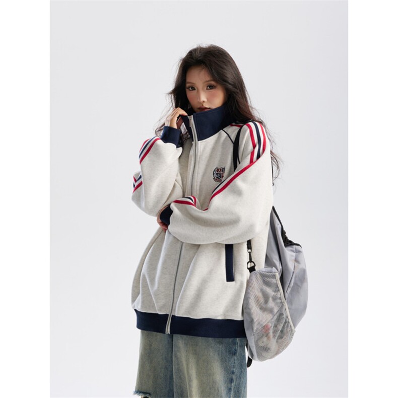 重磅400克立领三条杠撞色卫衣开衫男秋冬季宽松上衣P75X128，男装卫衣，星座803