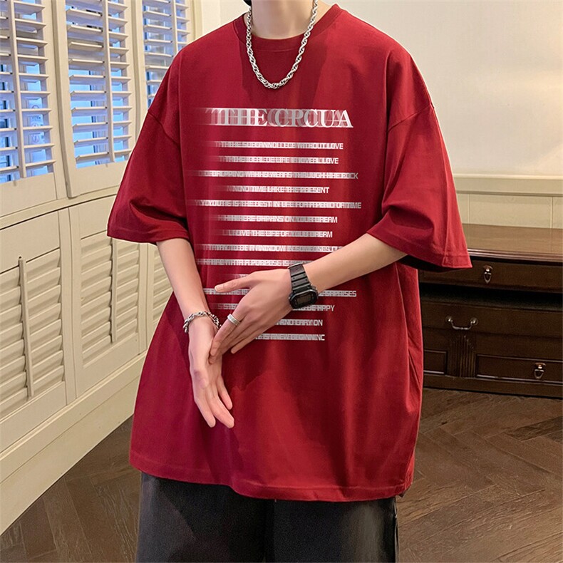 抖音得物二开现货供应220克夏装重磅美式高街宽松短袖t恤MT95,男装T恤,电商A486-1
