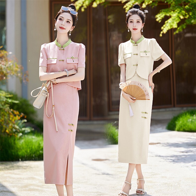 朱雀记粉色旗袍敬酒服新娘新款订婚礼服裙套装新中式结婚便装无袖,女装套装/套裙,布芭啦