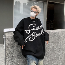 B216-P48秋冬美式复古字母提花圆领毛衣男宽松慵懒情侣装针织衫，男装针织衫/毛衣，星座512-6