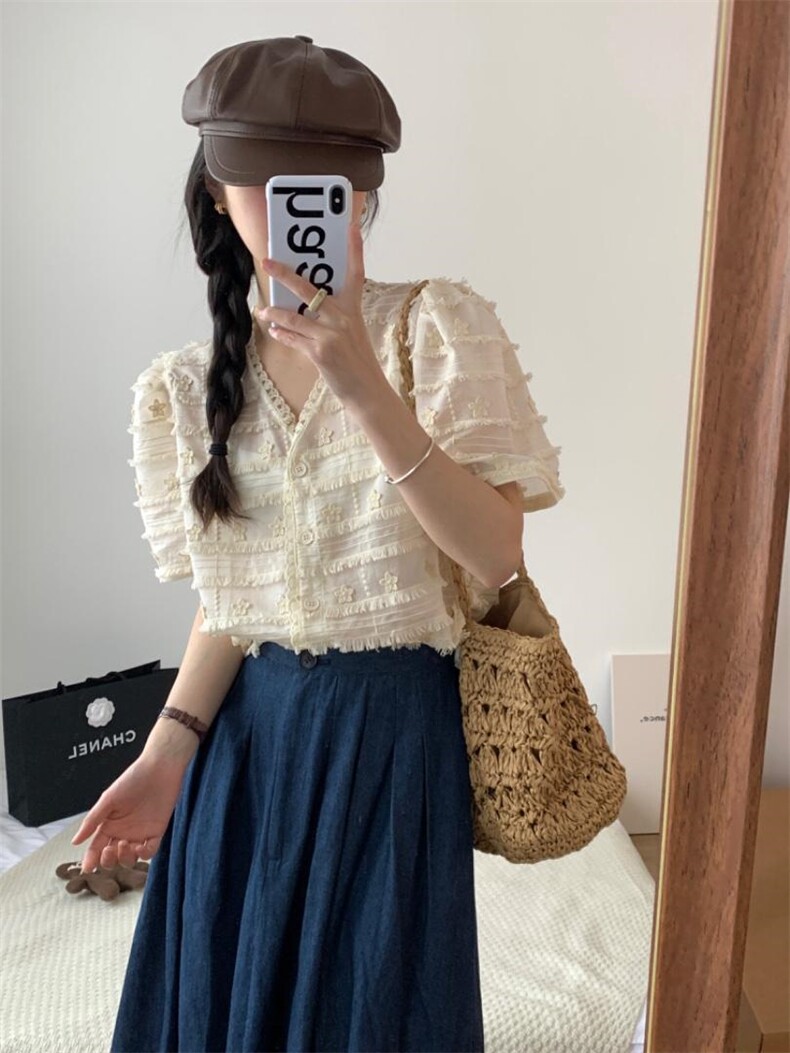 V领流苏小衫立体刺绣，其它，DAP