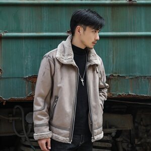 8模特外景新款冬季皮毛一体男加绒加厚夹克外套Z1928-P255M-5XL