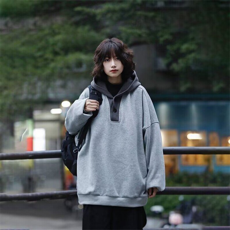 W9584-P48网图现货日系复古小众华夫格连帽卫衣宽松套头上衣,男装卫衣,星座1608-2
