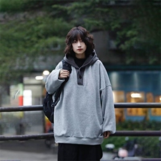 W9584-P48网图现货日系复古小众华夫格连帽卫衣宽松套头上衣，男装卫衣，星座1608-2