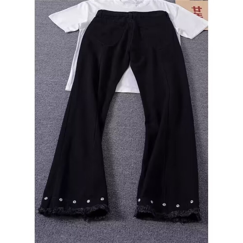 美式黑色微喇牛仔裤女cleanfit毛边铆钉显瘦休闲裤潮L84188-P43,男装牛仔裤,星座1008