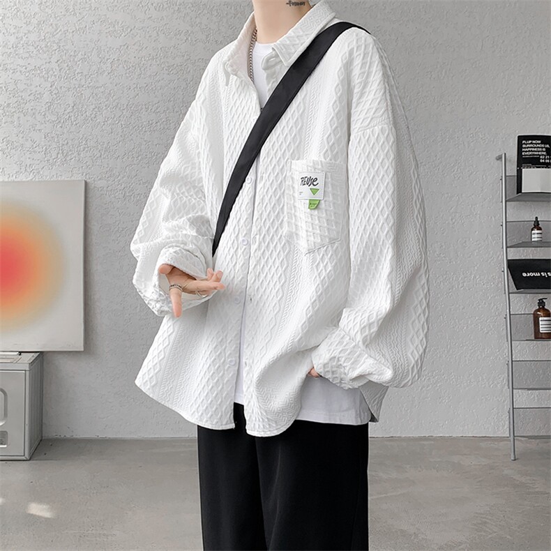 衬衫男秋季新款港风宽松提花长袖大码衬衣CS027-P45(现货）,男装衬衫,星座214-3