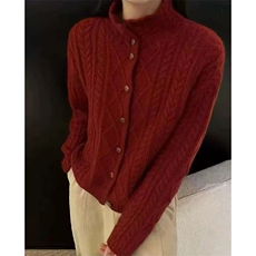 毛衣女极简风高领针织开衫女秋冬宽松大码毛衣外套短款上衣，女装针织衫/毛衣，暖姿羊绒