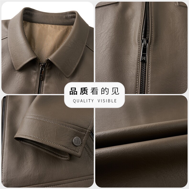 皮衣男士宽松翻领机车服上衣秋季新款休闲皮夹克外套男装,男装夹克,钱塘6003（原4033）