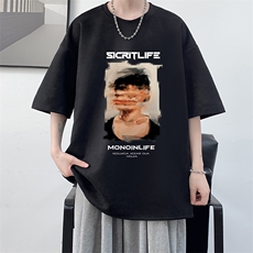 欧美街头潮牌hiphop短袖t恤男麂皮绒高克重磅oversize宽松七分袖，男装T恤，电商A040