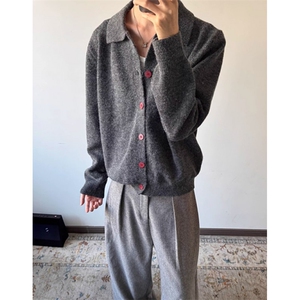 红扣花纱仿羊绒毛衣外套男秋冬老钱风翻领针织开衫 M5248图片