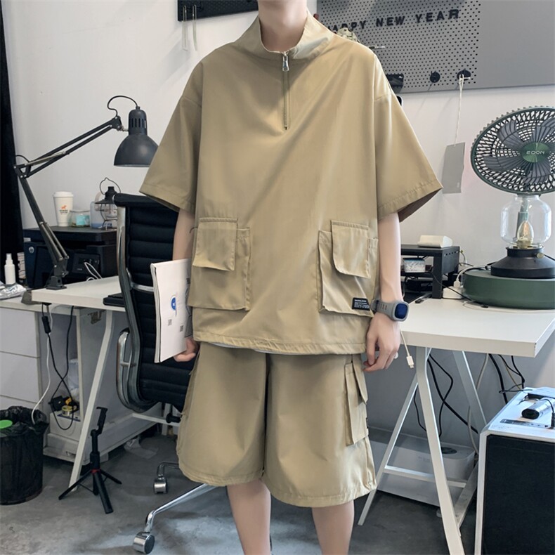 nis短袖短裤夏季休闲套装2025夏季男港风宽松T恤XZ212-QT351-P45，男装牛仔裤，星座212