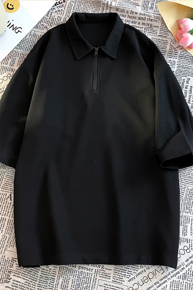 T6075/P25新款夏季华夫格polo衫T恤男大码宽松纯色简约上衣男装潮,男装T恤,电商A141