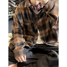 复古格子长袖衬衫美式大码休闲潮流外套内搭C2168-P32【特价】，男装衬衫，电商A007